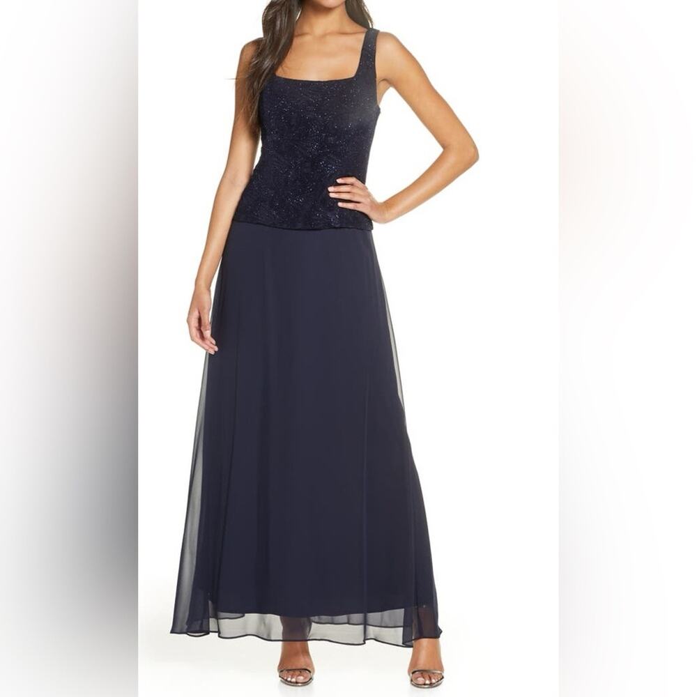 Alex Evenings Sequin Mock Two-Piece Gown Missing Jacket Navy Women’s Sz 16